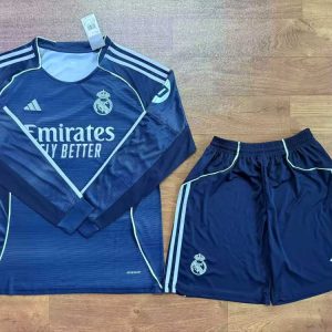 niños Real Madrid 2025-26 Visitante Long Sleeve Kit