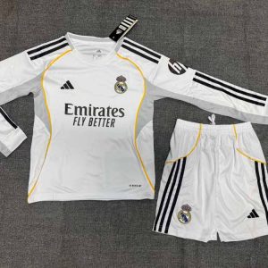 niños Real Madrid 2025-26 Local Long Sleeve Kit